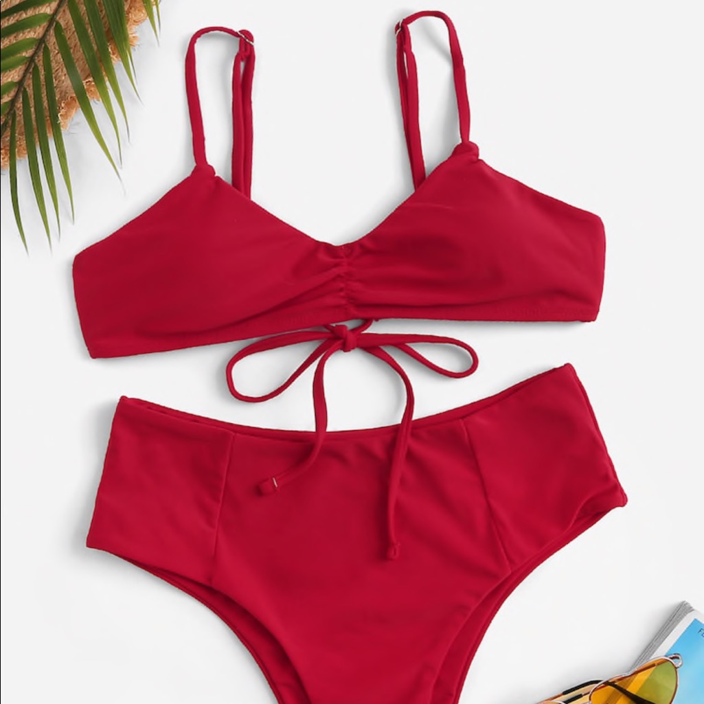 Shein Solid Knot Back Bikini Set